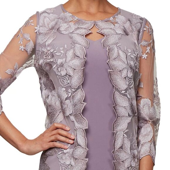 Alex Evenings Smokey Orchid Purple Embroidered Jacket Dress - Picture 3 of 4
